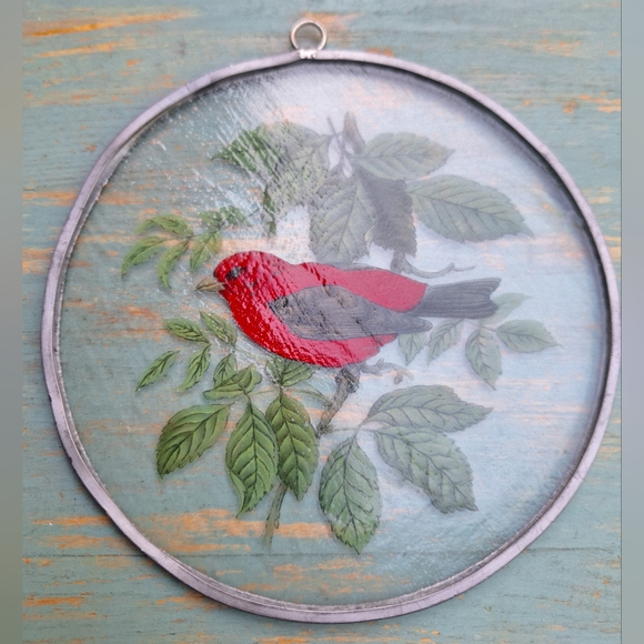 Red Bird Suncatcher Stocking Stuffers Bird Lover Gifts Glass Metal Wall Decor - Picture 1 of 16